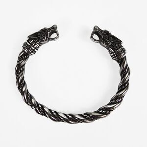 Viking Wolf Fenrir Bangle Silver Tone Stainless Steel Norse Scandinavian